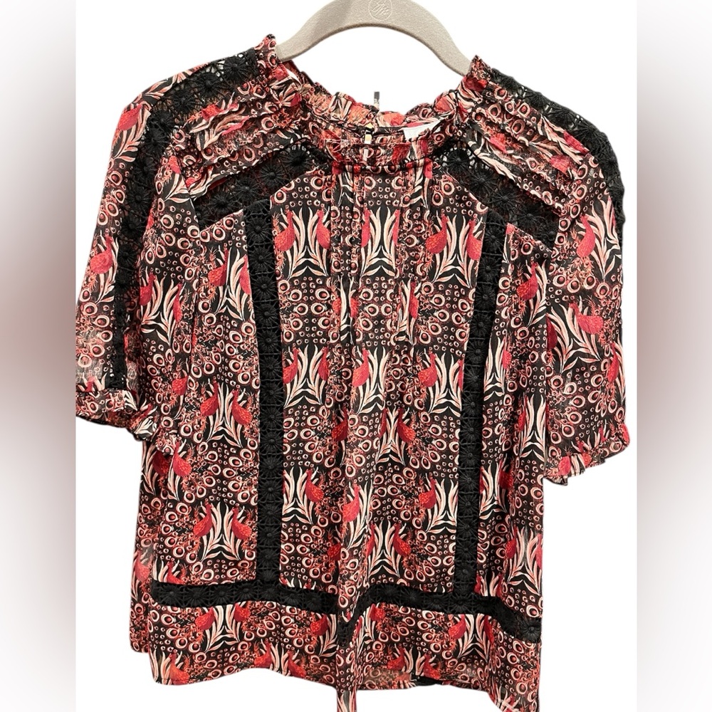 Anthropologie Lace Inset Top Women Size XS